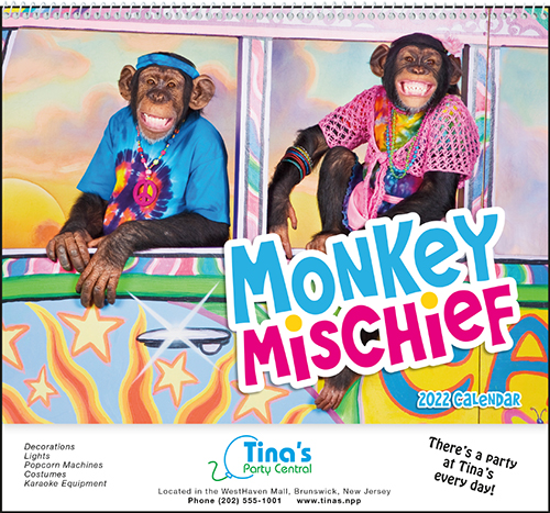 Monkey Mischief Spiral Bound Wall Calendar for 2022